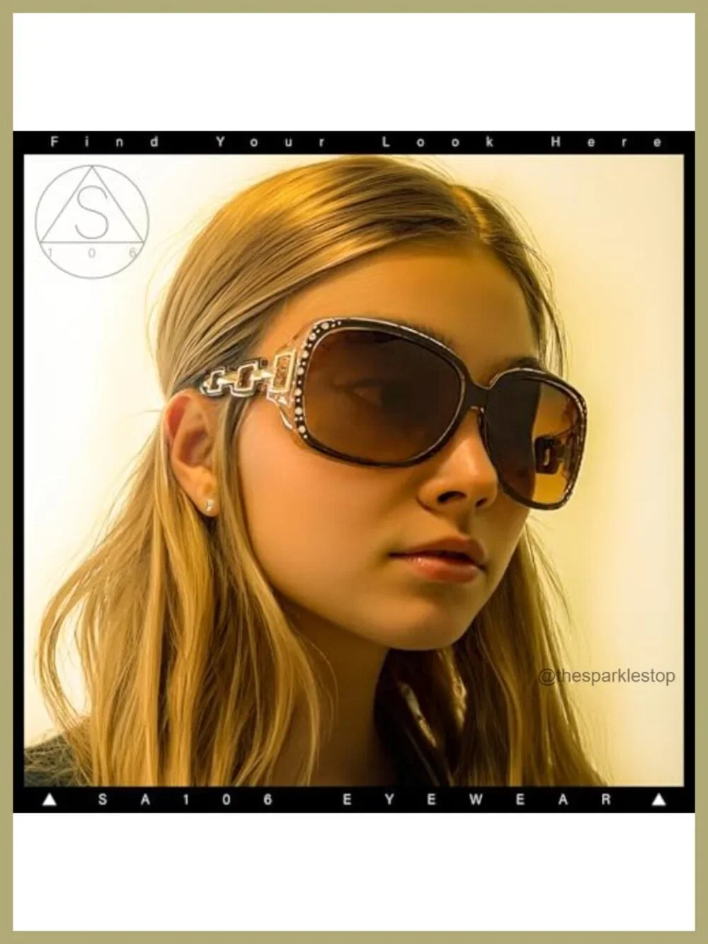 Oversized Rhinestone Encrusted Chain Arm Fashion Sunglasses UV400